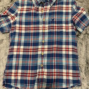 Men's American Eagle Plaid Button Down RW&B Short Sleeve Shirt | Size Small